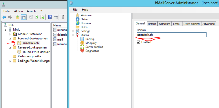 Windows Server 2012 R2 hmailserver create domain